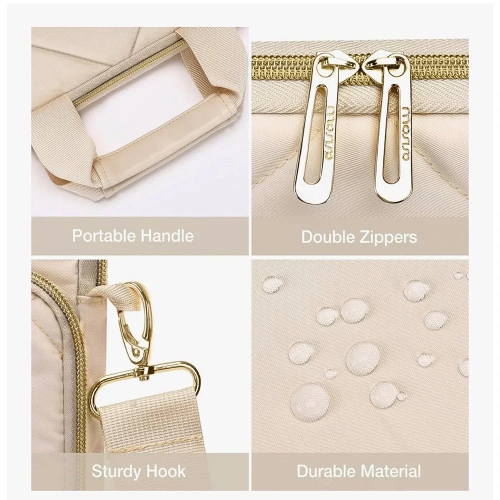Mosiso Vertical‎ Quilted Laptop Shoulder Bag Cream Padded Travel Messenger Case - Picture 14 of 14